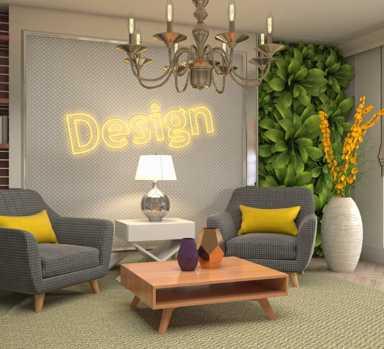 Modern living room interior design with contemporary furniture and decor